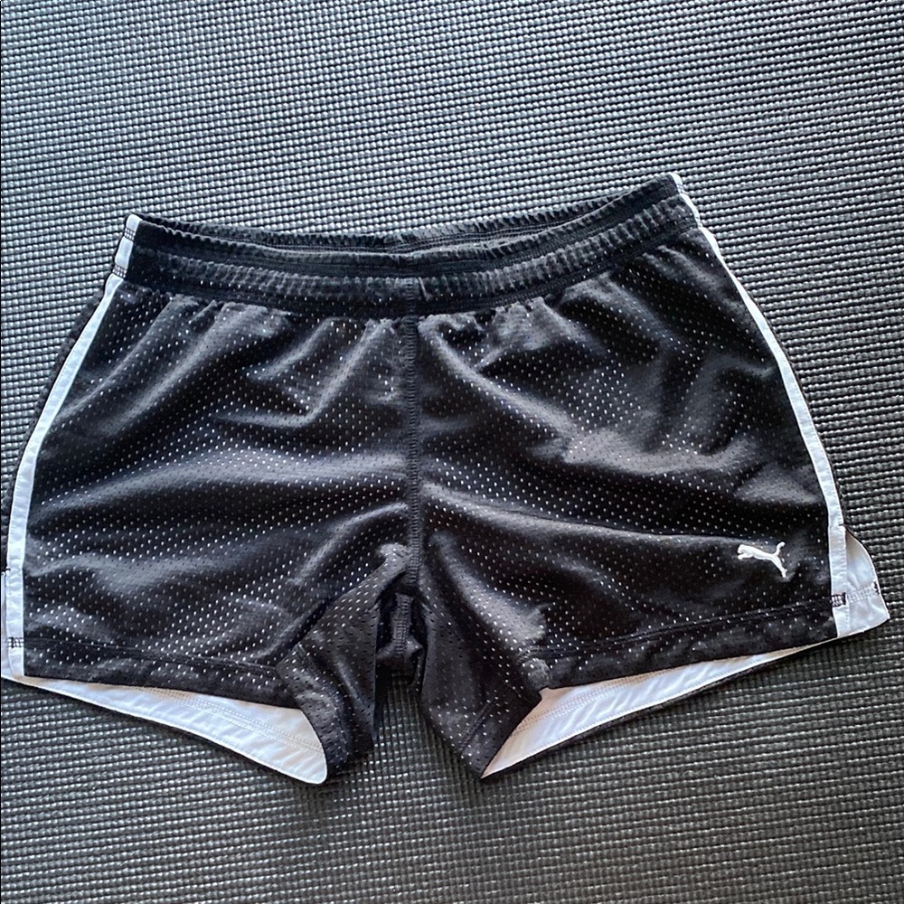 Puma Black and White Athletic Shorts with Stretchy Waistband